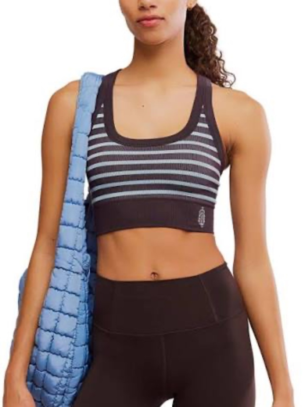 FP Movement Go To Striped Sports Bra Brown and Blue Racerback